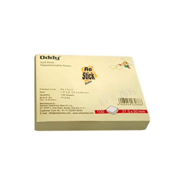 Oddy Re-Stick Yellow Sticky Notes – 2" x 3"