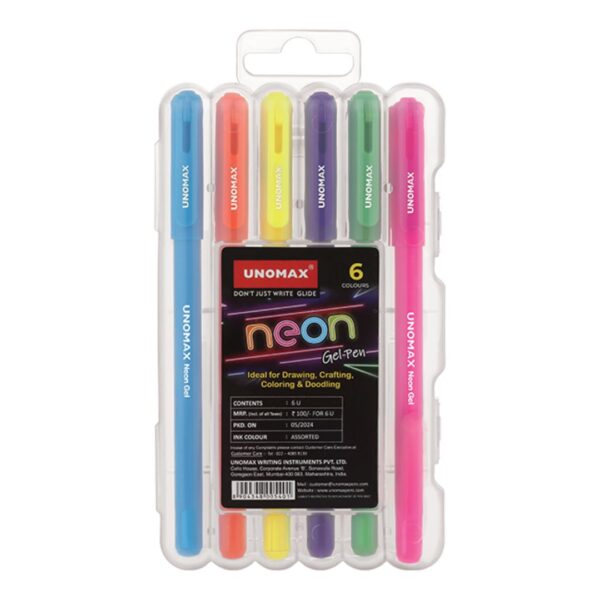 Unomax Neon Gel Colour Pens - 12 Shades