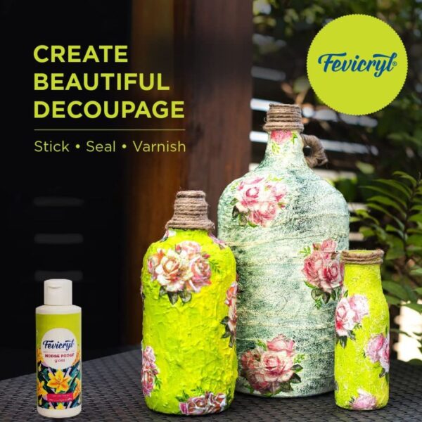 A finished decoupage craft item showcasing the glossy finish provided by Fevicryl Modge Podge.