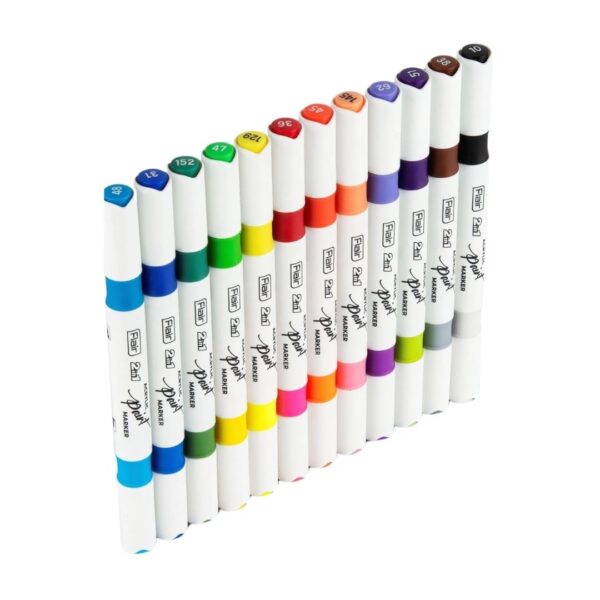 Flair Creative 2in1 Acrylic Paint Markers - 24 Shades set, displaying the markers and their range of colours.
