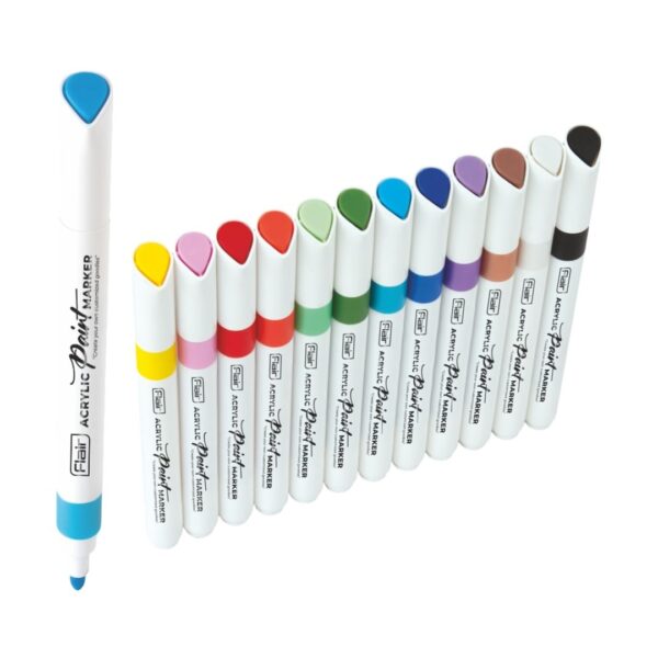 Flair Creative Acrylic Paint Markers - 12 Shades set, displaying the markers and their vibrant colours.