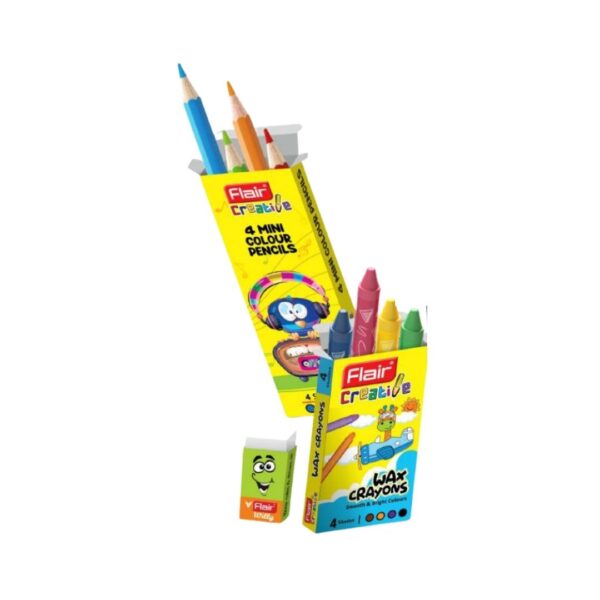 Close-up of the Flair Creative Colour Bubble Kit's Wax Crayons and Colour Pencils.