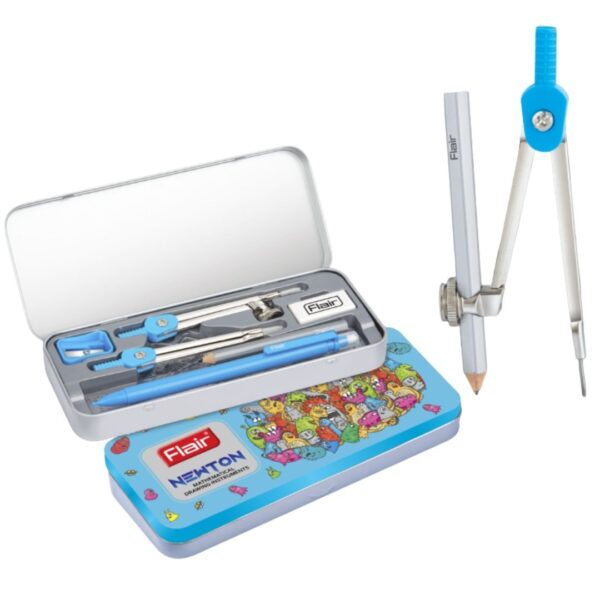 Flair Newton Geometry Box opened, displaying all instruments.