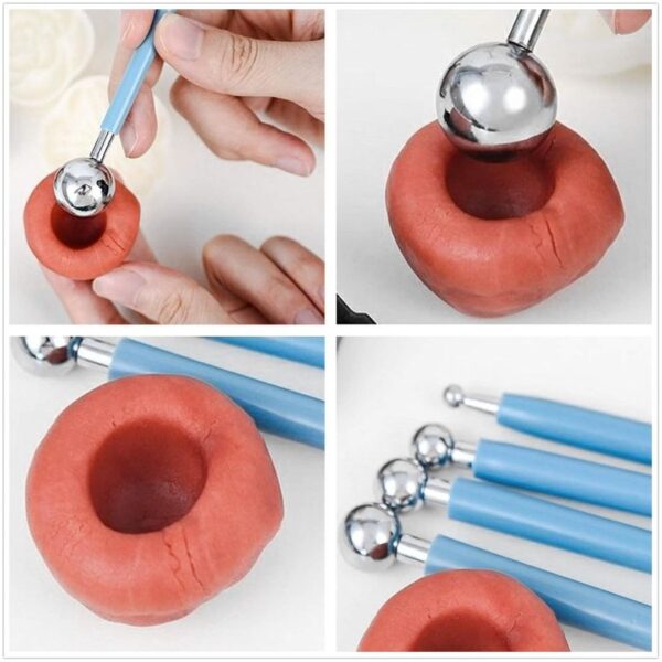 A hand using a modelling ball tool to create a delicate fondant flower petal.