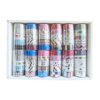A set of 5 Multidesign Shiny Washi Tapes rolls, displaying various patterns with a glossy sheen.