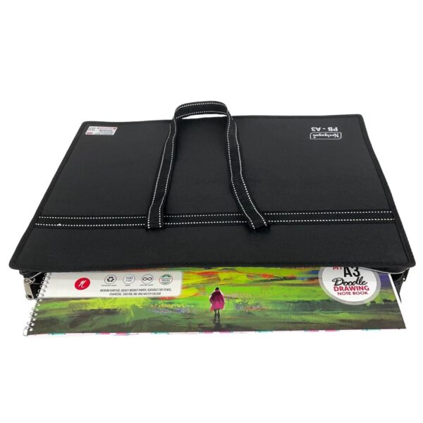 The Portfolio Handle Bag lying flat, showcasing its material and zipper.