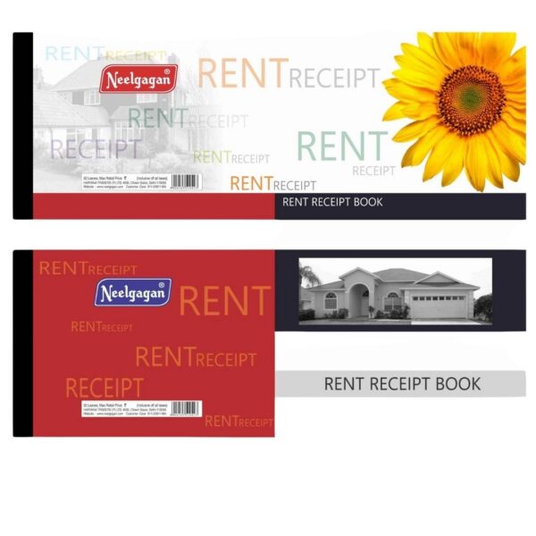 A Neelgagan Rent Receipt Book open to a blank receipt page and its counter foil.