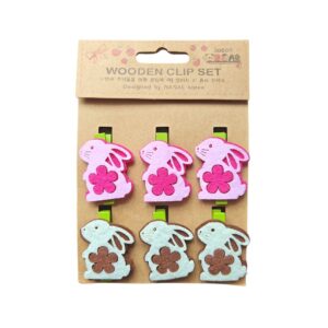 A set of Rabbits Wooden Clips displaying various rabbit figures.