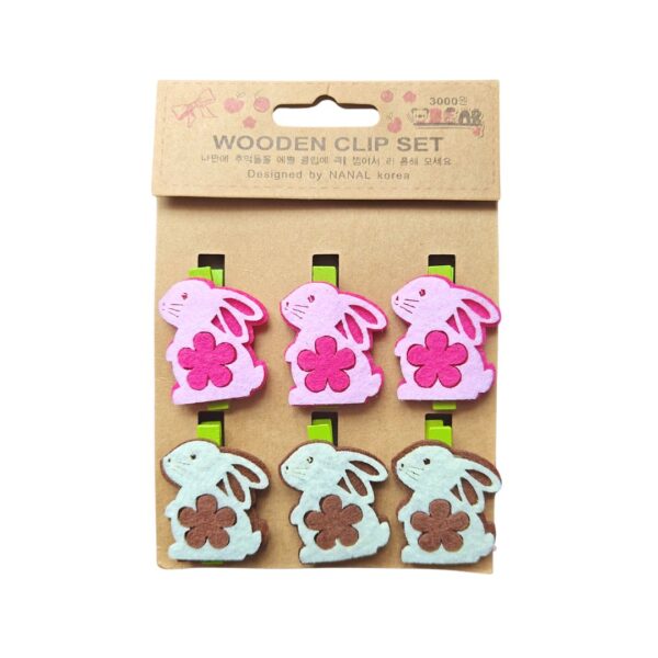 A set of Rabbits Wooden Clips displaying various rabbit figures.